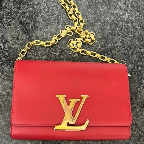 Louis Vuitton Red and Gold Clutch with Chain - Picture 1 of 10